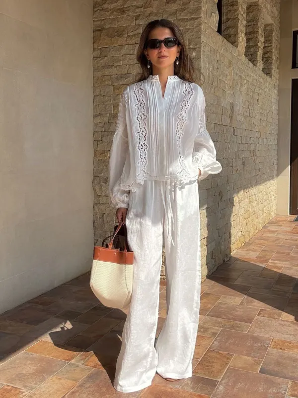 Pleated Hollow Embroidered Blouse - Star Queen sold by Rich Radi Q's