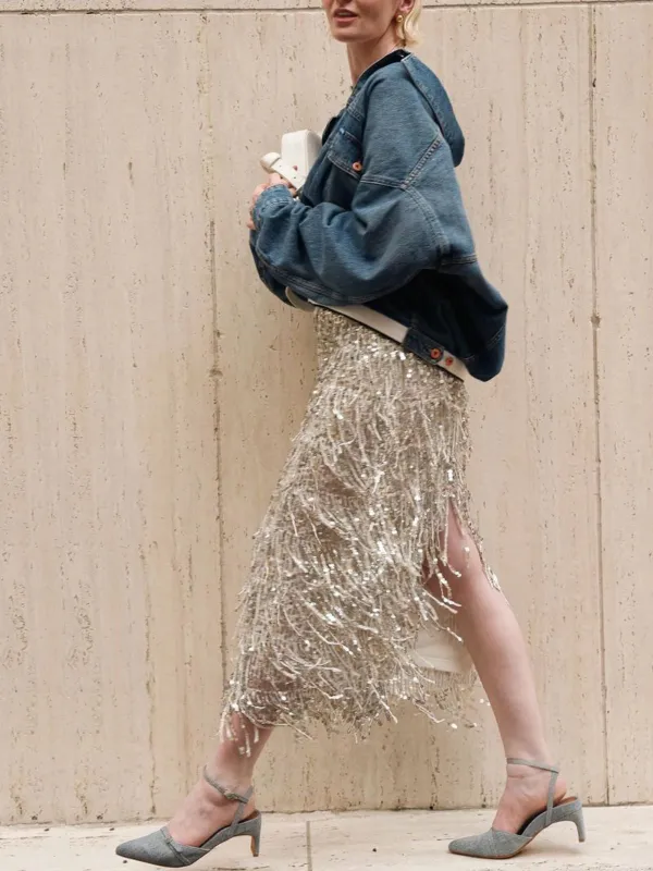 Tassel Sequin Midi Skirt-Star Queen sold by Rich Radi Q's