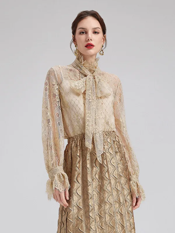 Romantic Ruffled Metallic Lace Shirt sold by Rich Radi Q's