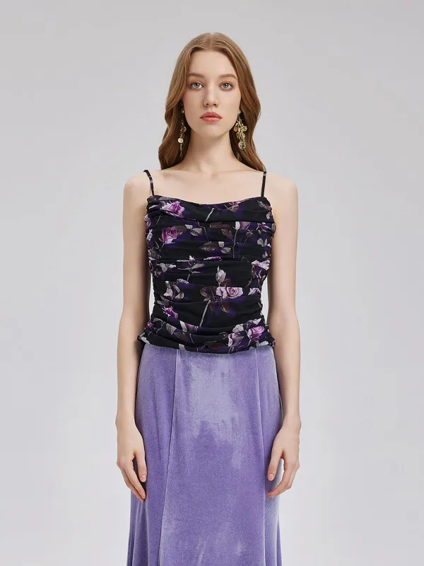 Rose Print Ruched Sling Tank Top sold by Rich Radi Q's