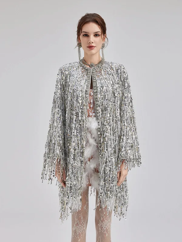 Sequin Beaded Tassel Cape Coat sold by Rich Radi Q's
