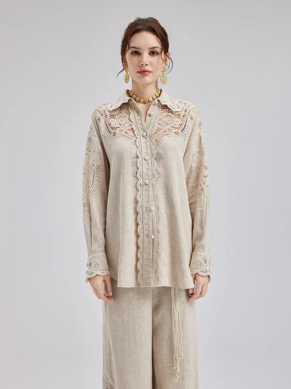 French Ramie Lace Detail Top sold by Rich Radi Q's