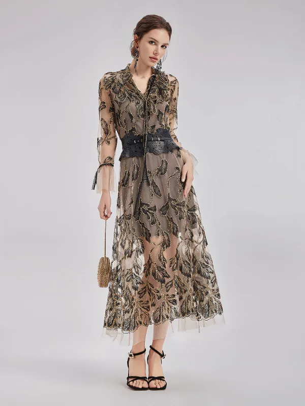 Custom Italian Floral Jacquard Dress (Belt Included) sold by Rich Radi Q's