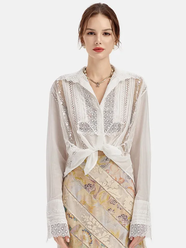 Hand-Embroidered Lace Long Sleeve Shirt sold by Rich Radi Q's