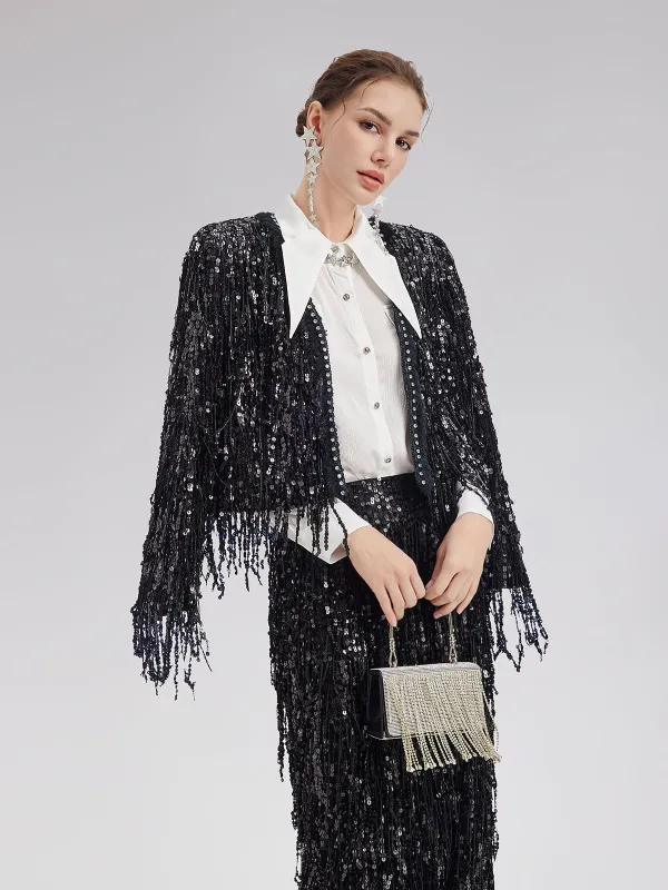 Sequined Beaded Fringe Cropped Jacket sold by Rich Radi Q's