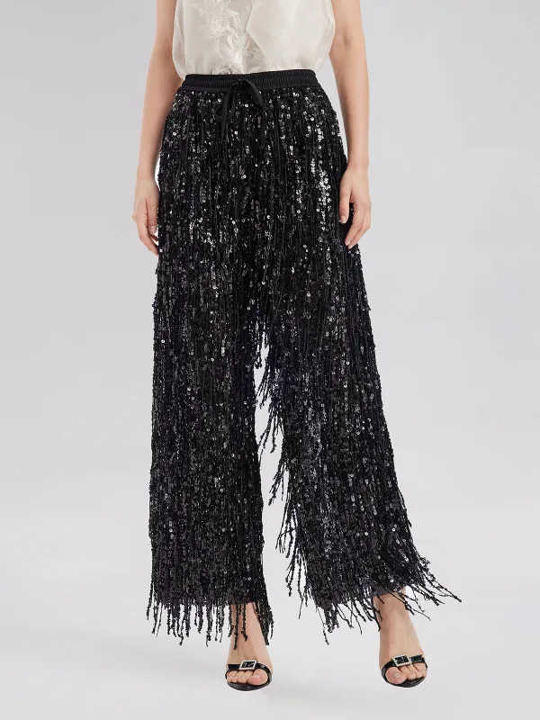 Sequin Fringe Elastic-Waist Pants sold by Rich Radi Q's