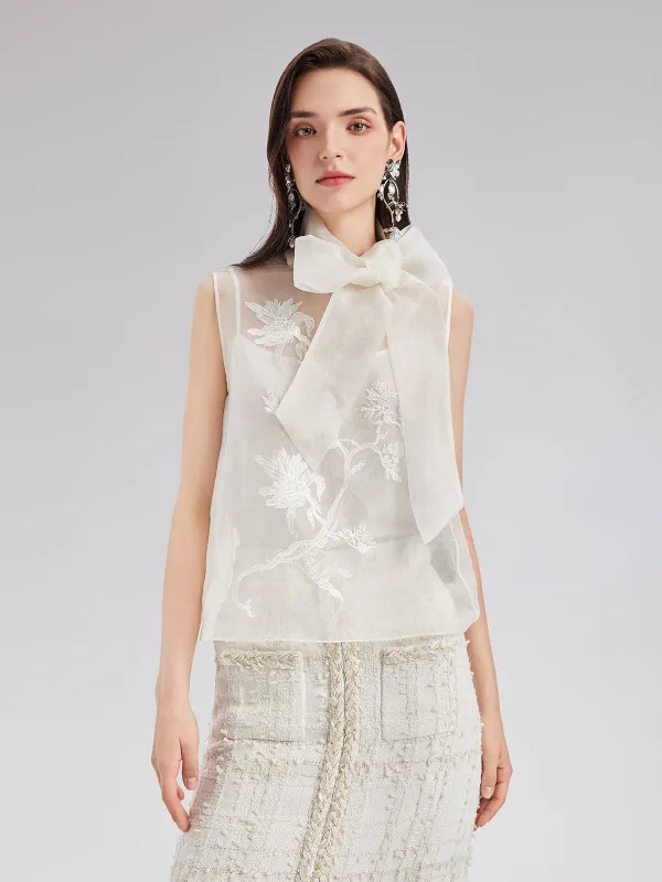 Silk Embroidered Tie-Neck Blouse sold by Rich Radi Q's