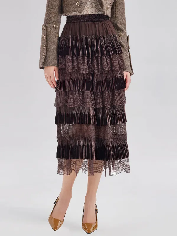 Velvet Lace Patchwork Cake Skirt sold by Rich Radi Q's