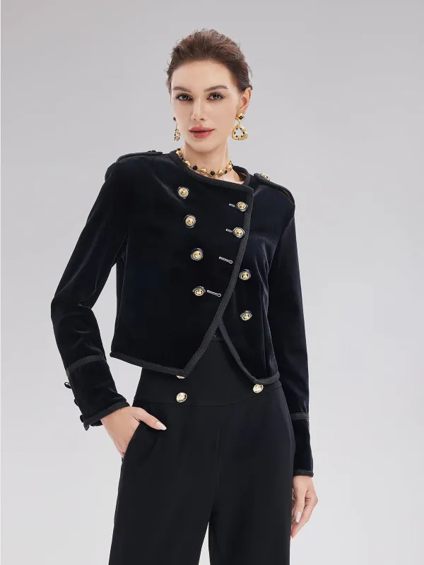 Retro Velvet Double-Breasted Asymmetrical Short Jacket sold by Rich Radi Q's