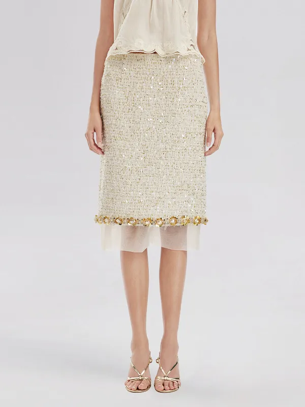 Sequin Trimmed French Mesh-Hem Design Skirt sold by Rich Radi Q's