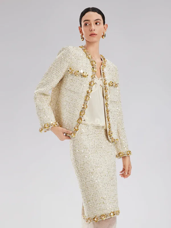 Sequin Trimmed French Tweed Short Jacket sold by Rich Radi Q's