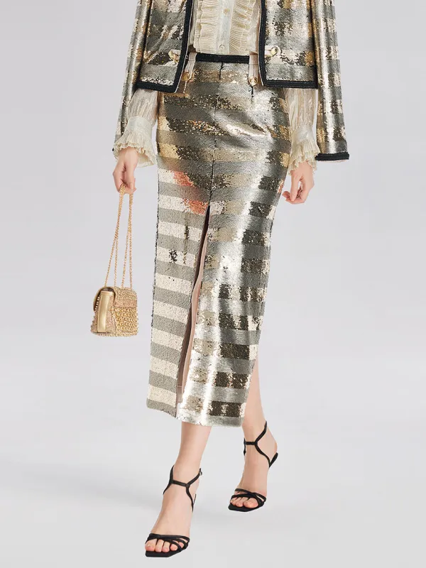 Gold Sequin Striped Skirt sold by Rich Radi Q's