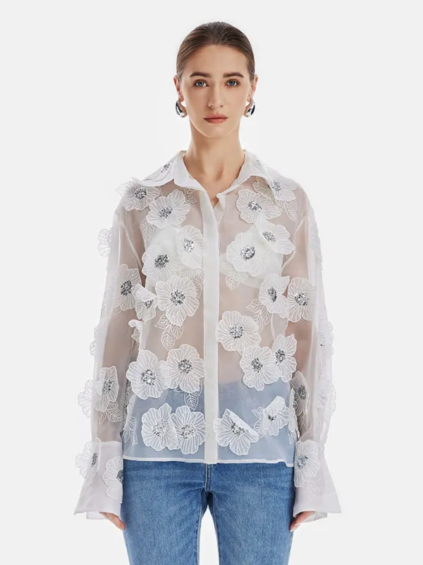 Sheer 3D Floral Sequined Shirt sold by Rich Radi Q's