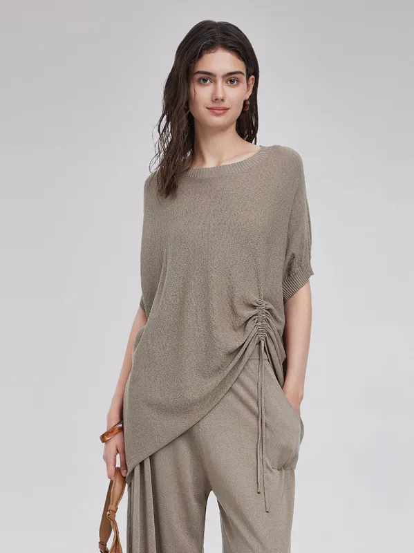 Knit Ruched Batwing Sleeve Tee sold by Rich Radi Q's