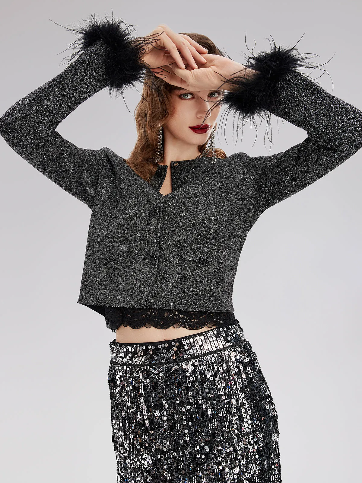 Luxurious Removable Feather Wool Knit Jacket sold by Rich Radi Q's