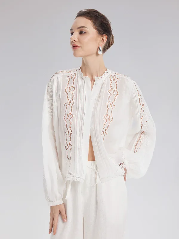 Pleated Hollow Embroidered Blouse sold by Rich Radi Q's