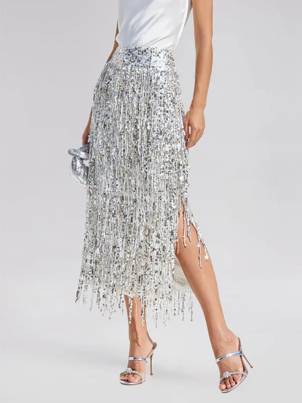 Tassel Sequin Midi Skirt sold by Rich Radi Q's
