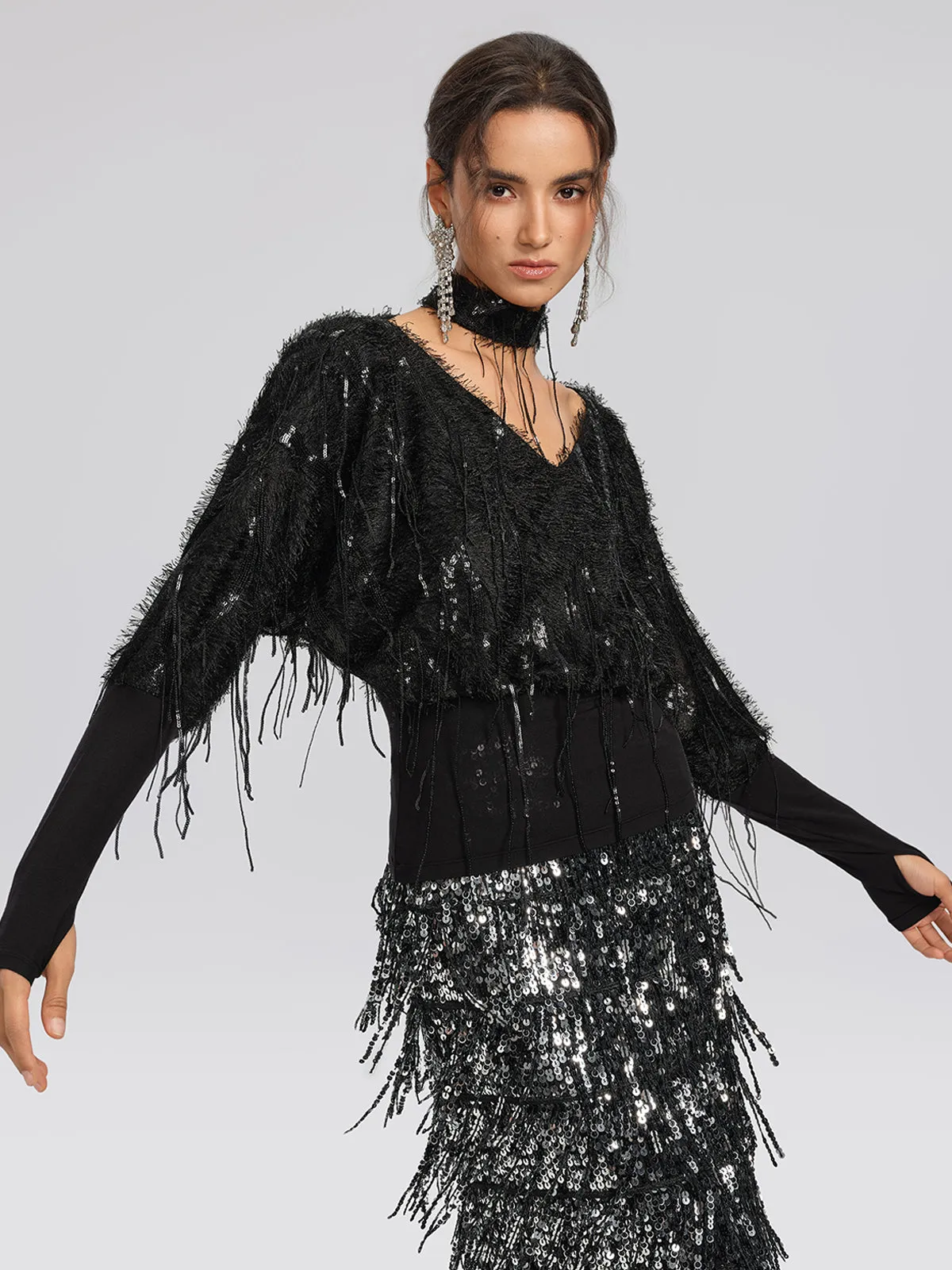 Batwing Stretch Sequin Fringe Top sold by Rich Radi Q's product image thumbnail 2