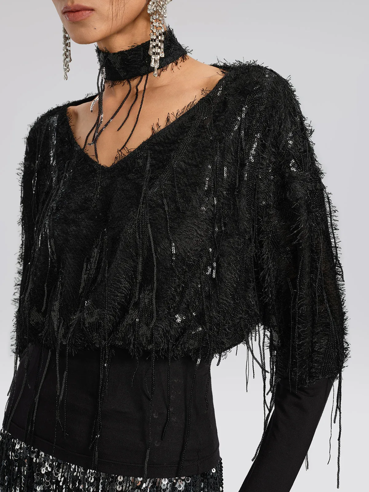 Batwing Stretch Sequin Fringe Top sold by Rich Radi Q's product image thumbnail 3