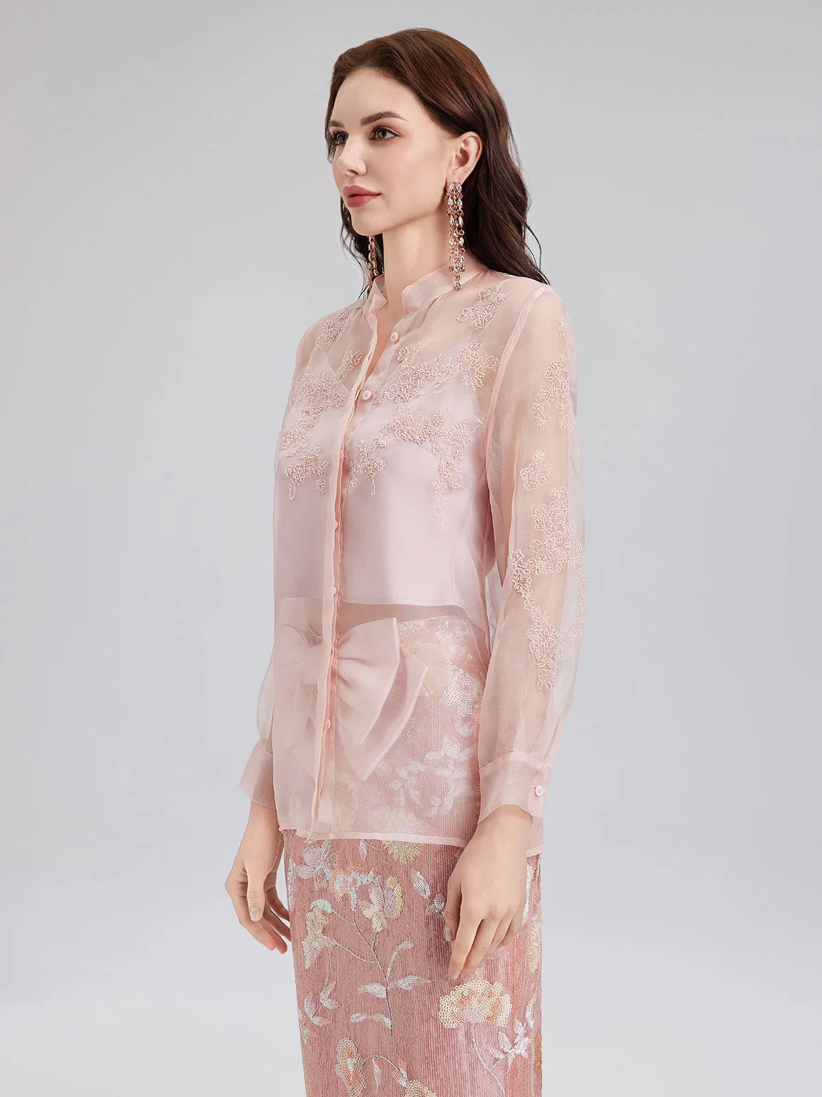 Private Access | Silk Beaded Embroidered Stand Collar Blouse sold by Rich Radi Q's product image thumbnail 5