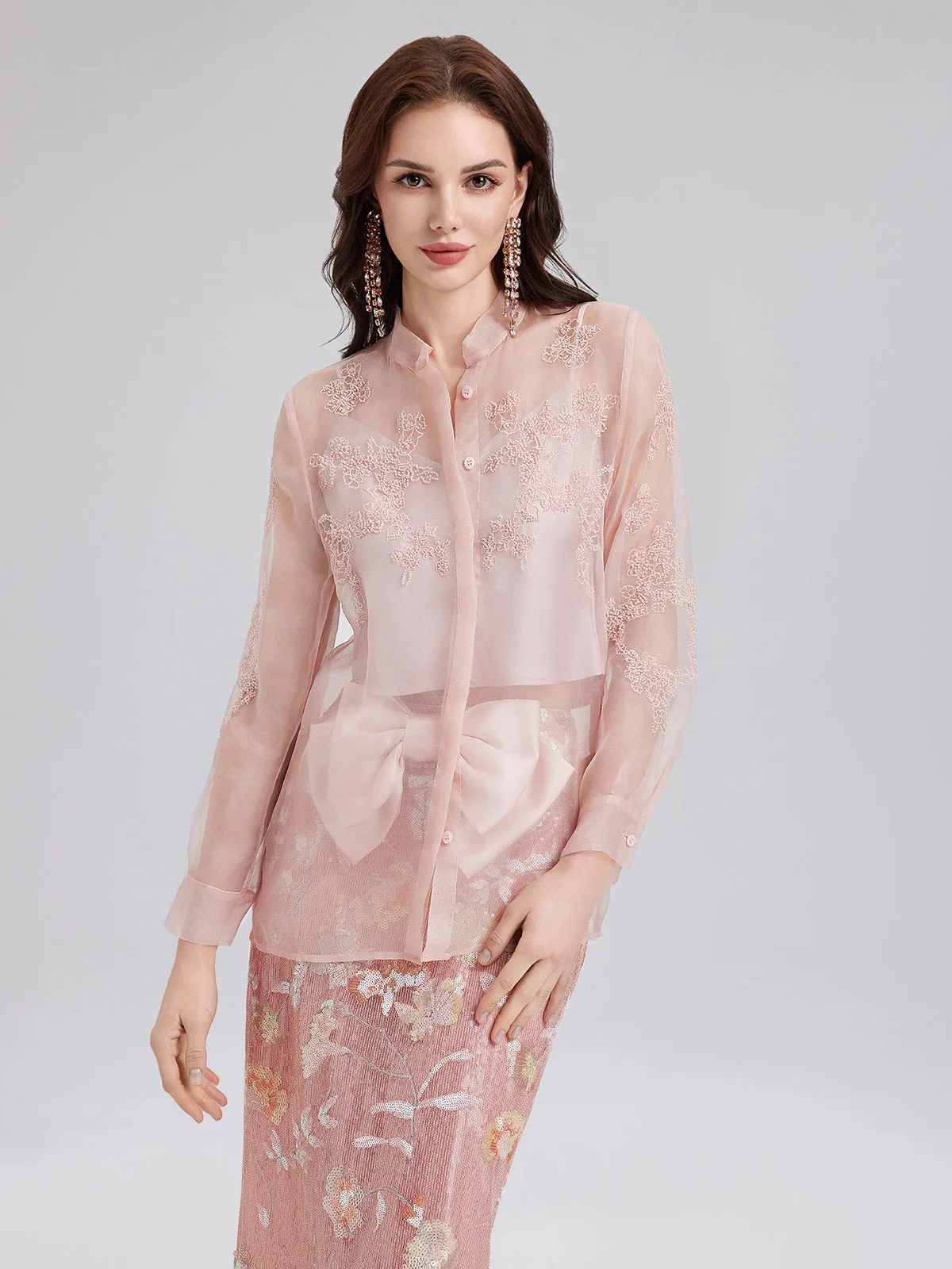Private Access | Silk Beaded Embroidered Stand Collar Blouse sold by Rich Radi Q's product image thumbnail 2