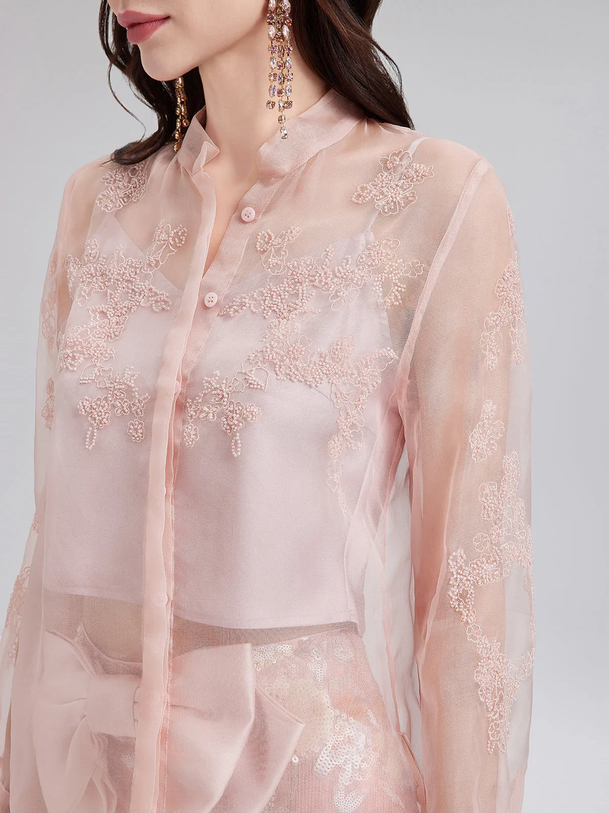 Private Access | Silk Beaded Embroidered Stand Collar Blouse sold by Rich Radi Q's product image thumbnail 3