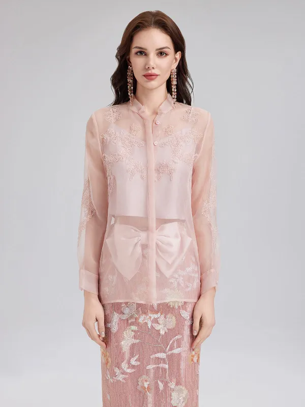 Private Access | Silk Beaded Embroidered Stand Collar Blouse sold by Rich Radi Q's