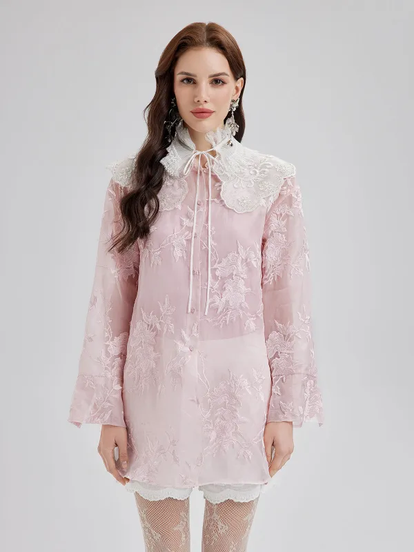 Private Access | Embroidered Organza Sheer Blouse sold by Rich Radi Q's