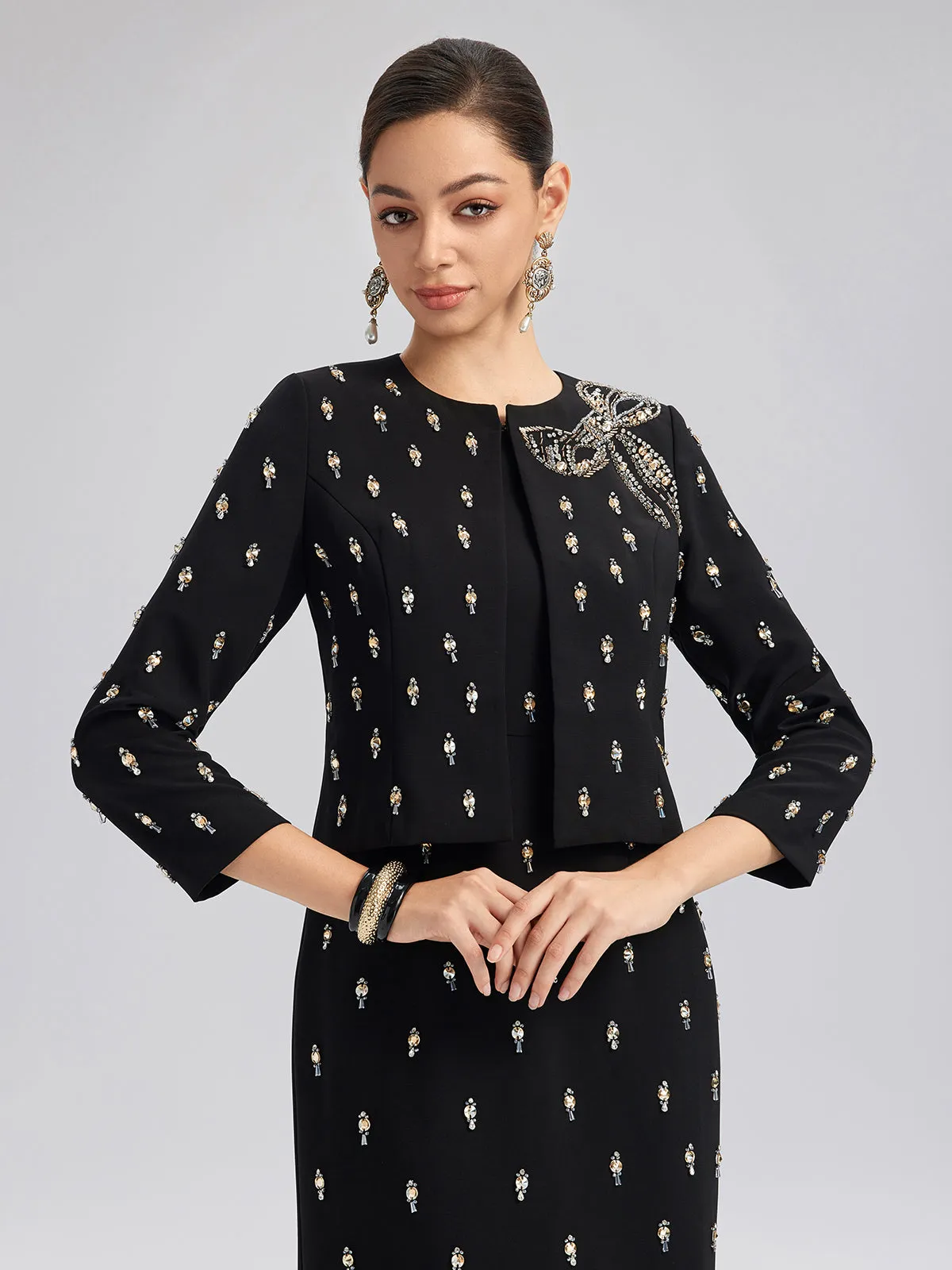 Hand-Beaded Bow Detail Jacket sold by Rich Radi Q's