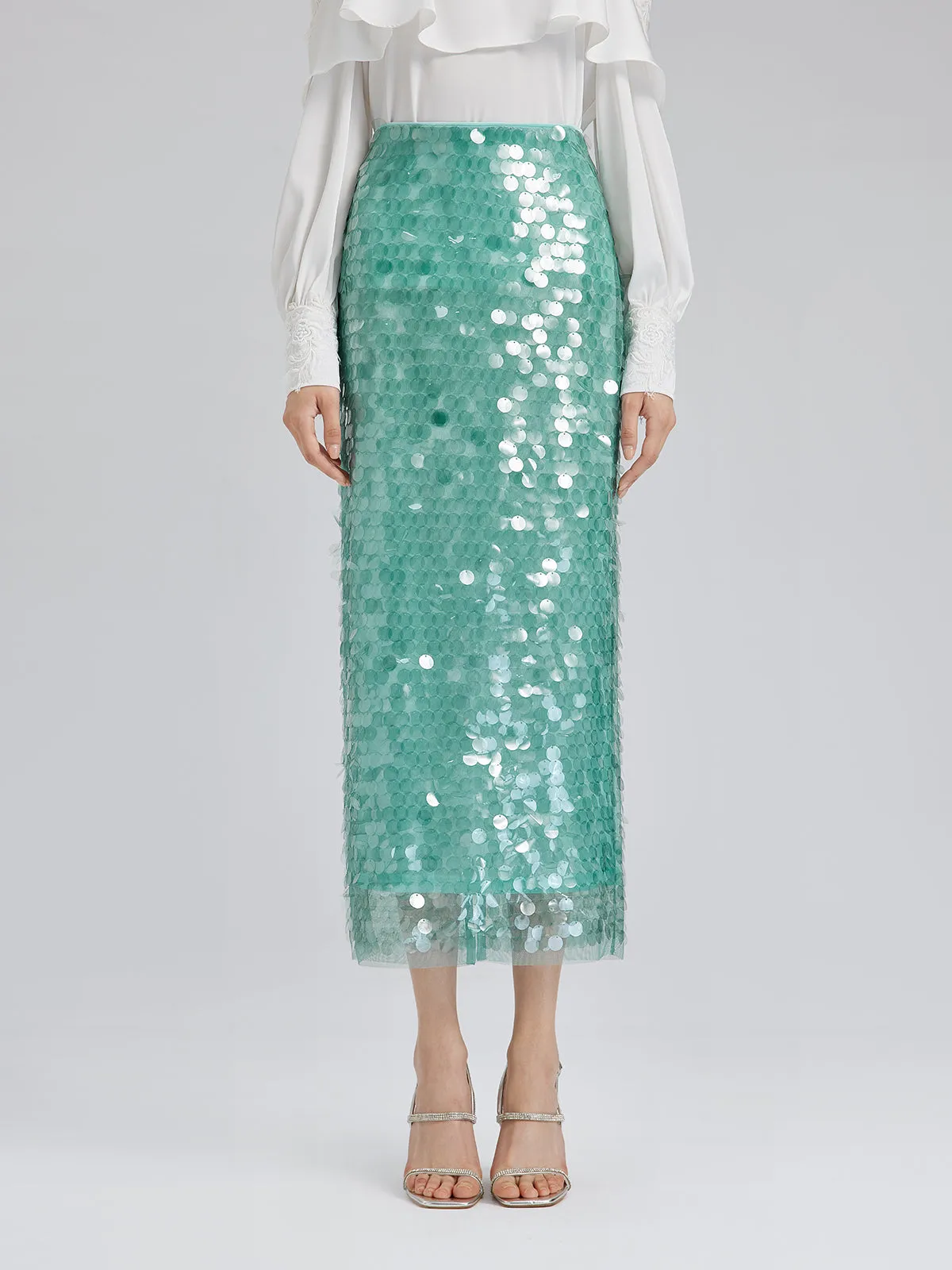 Elastic Sequin Mermaid Mint Skirt sold by Rich Radi Q's product image thumbnail 5