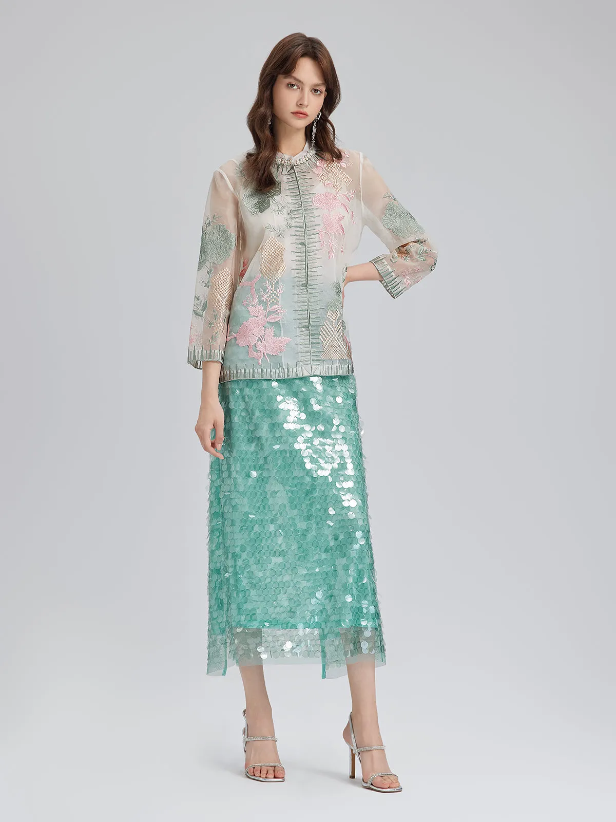 Elastic Sequin Mermaid Mint Skirt sold by Rich Radi Q's product image thumbnail 4