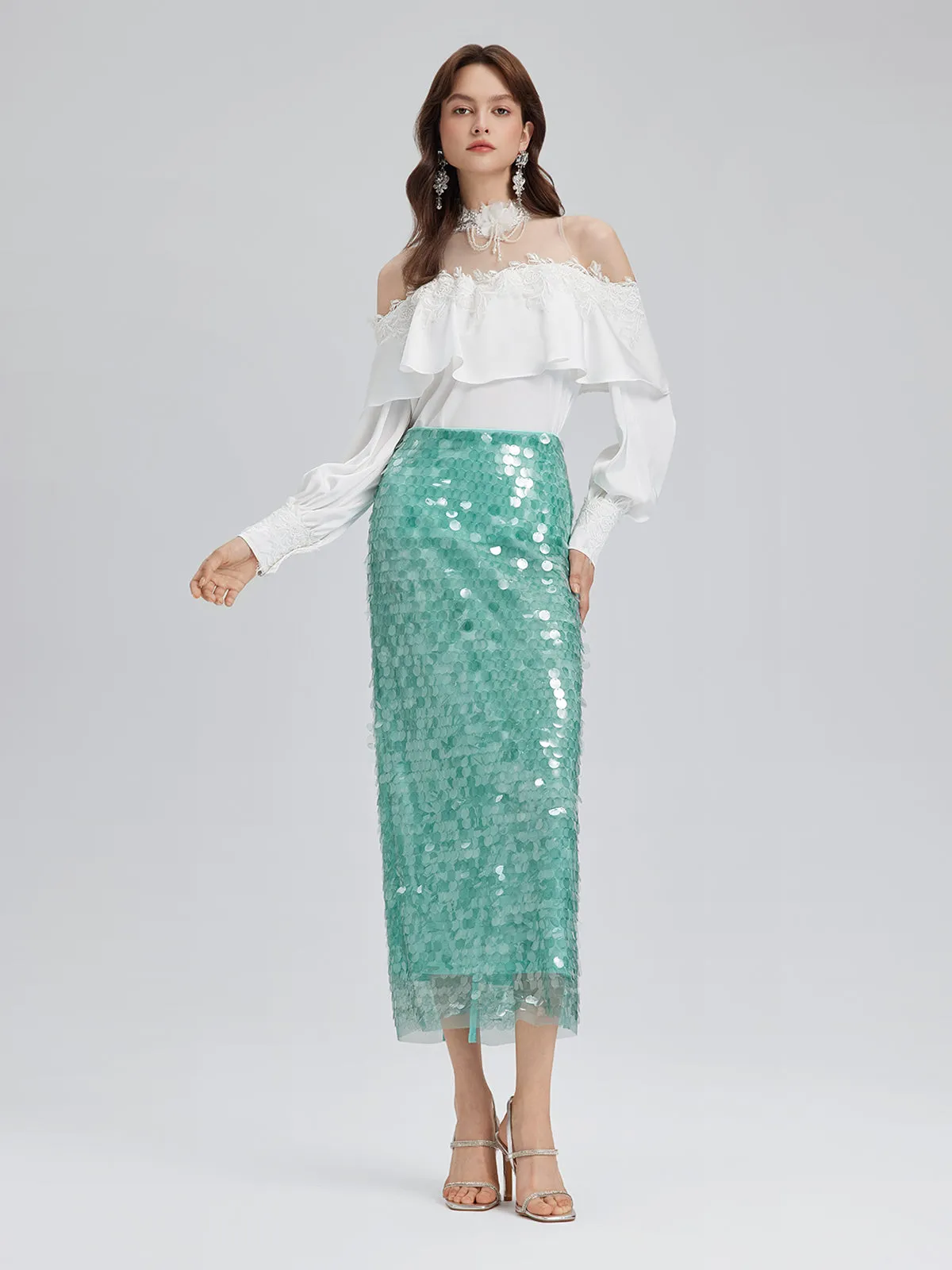 Elastic Sequin Mermaid Mint Skirt sold by Rich Radi Q's product image thumbnail 2