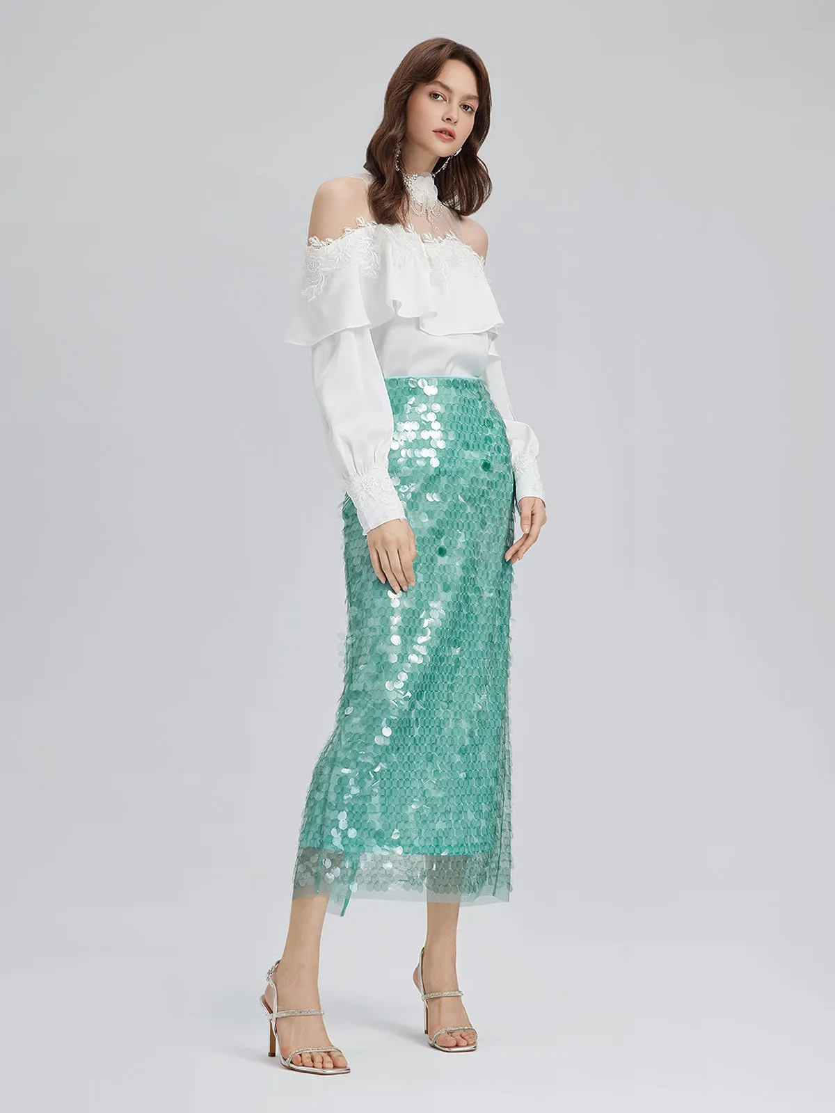 Elastic Sequin Mermaid Mint Skirt sold by Rich Radi Q's product image thumbnail 3