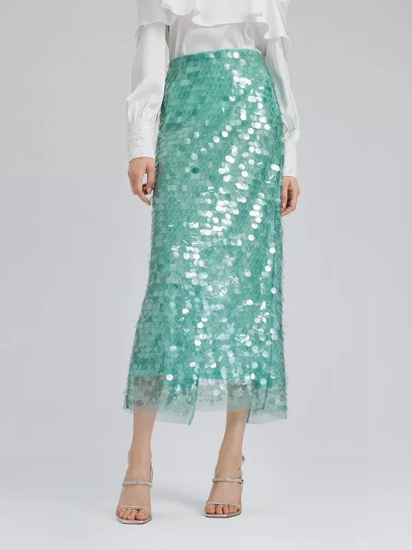 Elastic Sequin Mermaid Mint Skirt sold by Rich Radi Q's