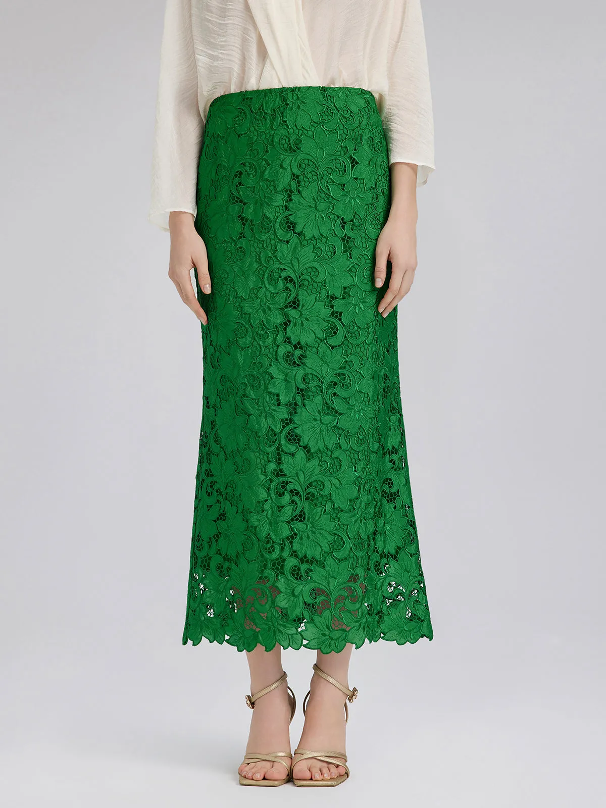 Lace Appliqué Emerald Pencil Skirt sold by Rich Radi Q's