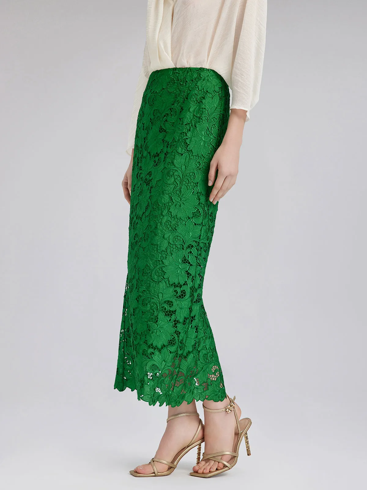Lace Appliqué Emerald Pencil Skirt sold by Rich Radi Q's product image thumbnail 3