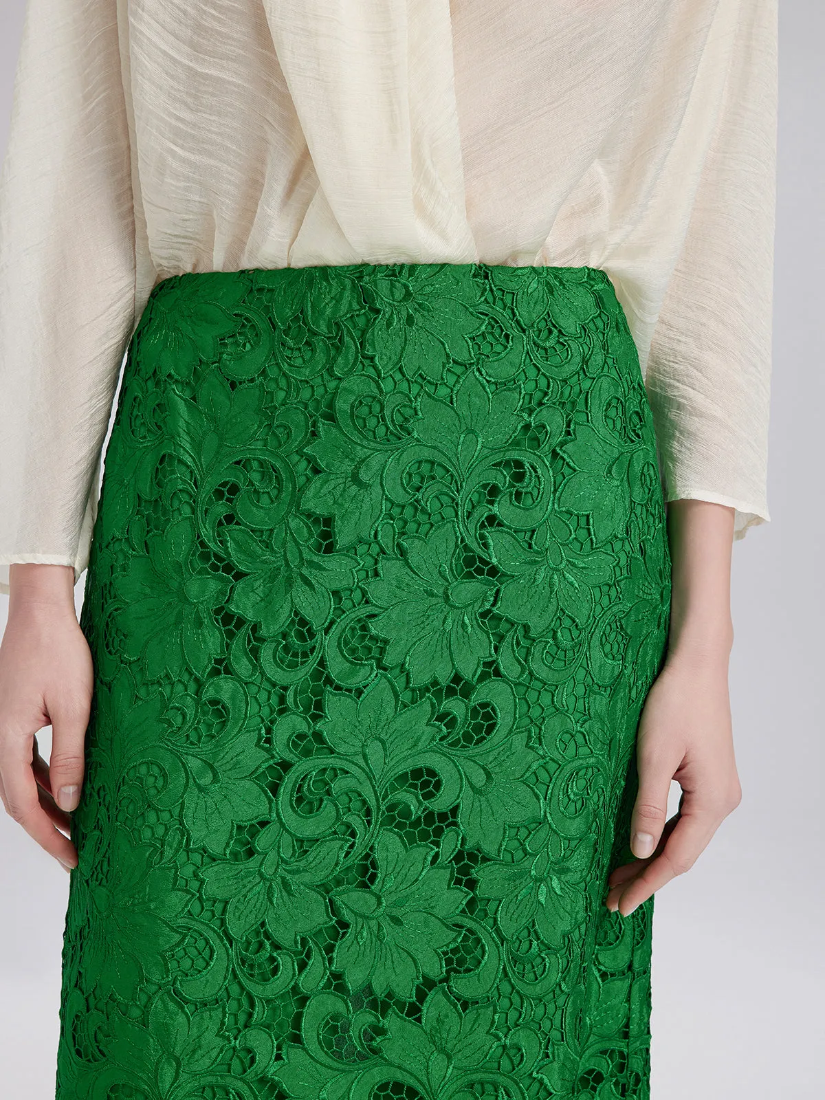 Lace Appliqué Emerald Pencil Skirt sold by Rich Radi Q's product image thumbnail 4
