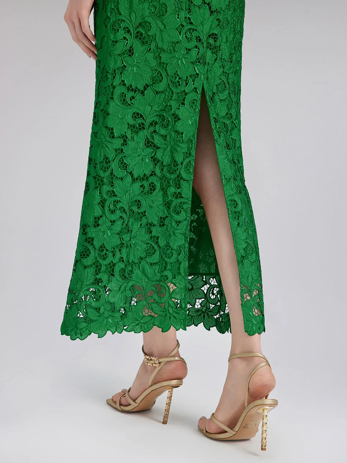 Lace Appliqué Emerald Pencil Skirt sold by Rich Radi Q's product image thumbnail 5