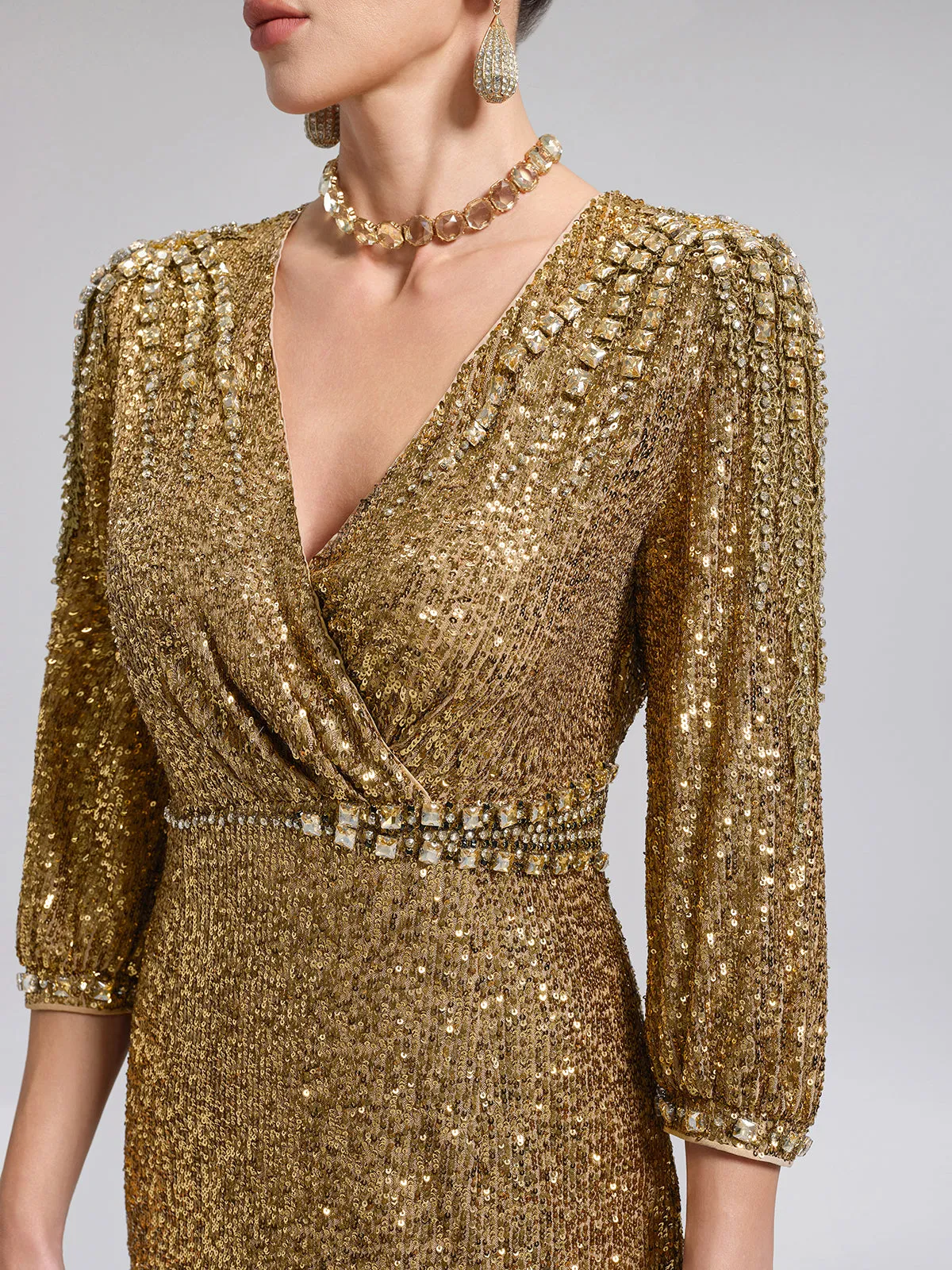 Gold Sequin Crystal V-Neck Dress sold by Rich Radi Q's product image thumbnail 2
