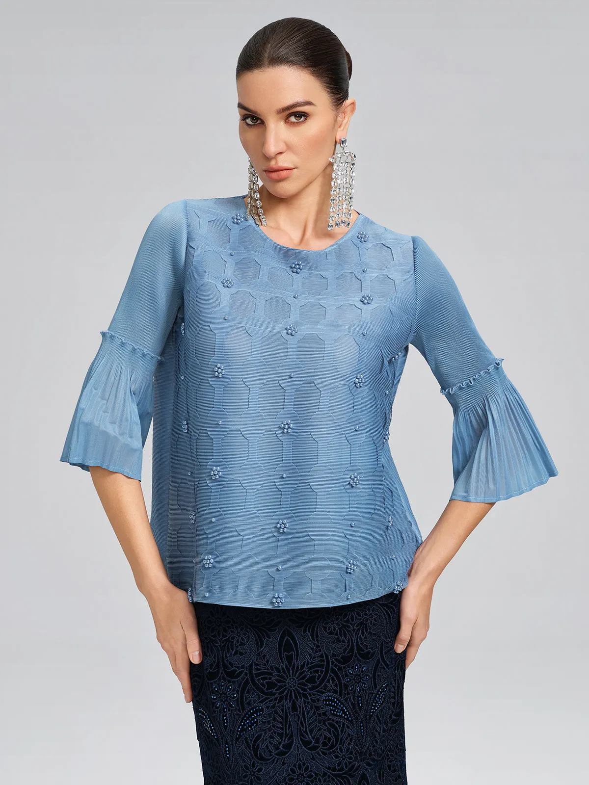 Beaded Pleated Bell-Sleeve Top sold by Rich Radi Q's product image thumbnail 4