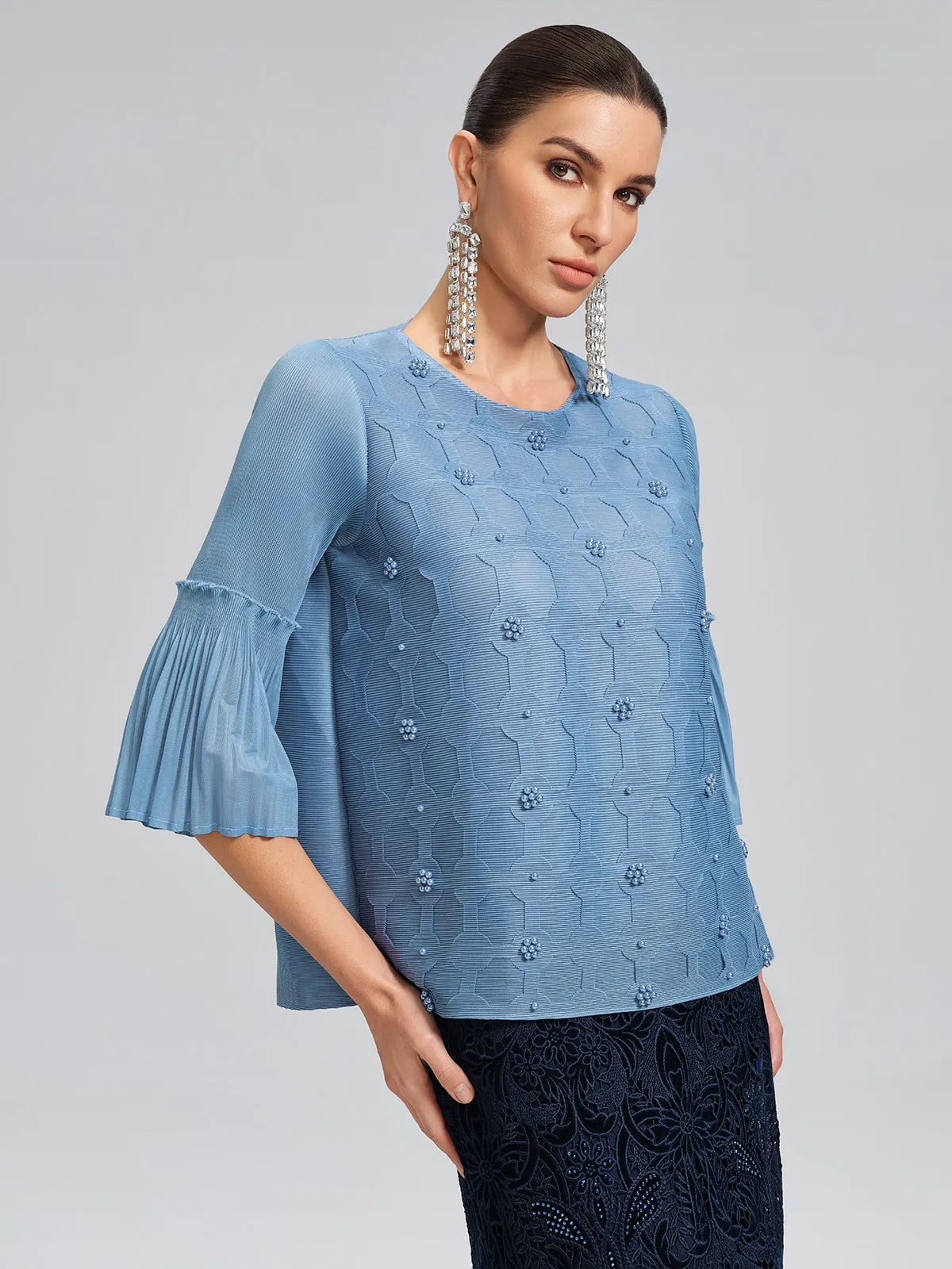 Beaded Pleated Bell-Sleeve Top sold by Rich Radi Q's product image thumbnail 5
