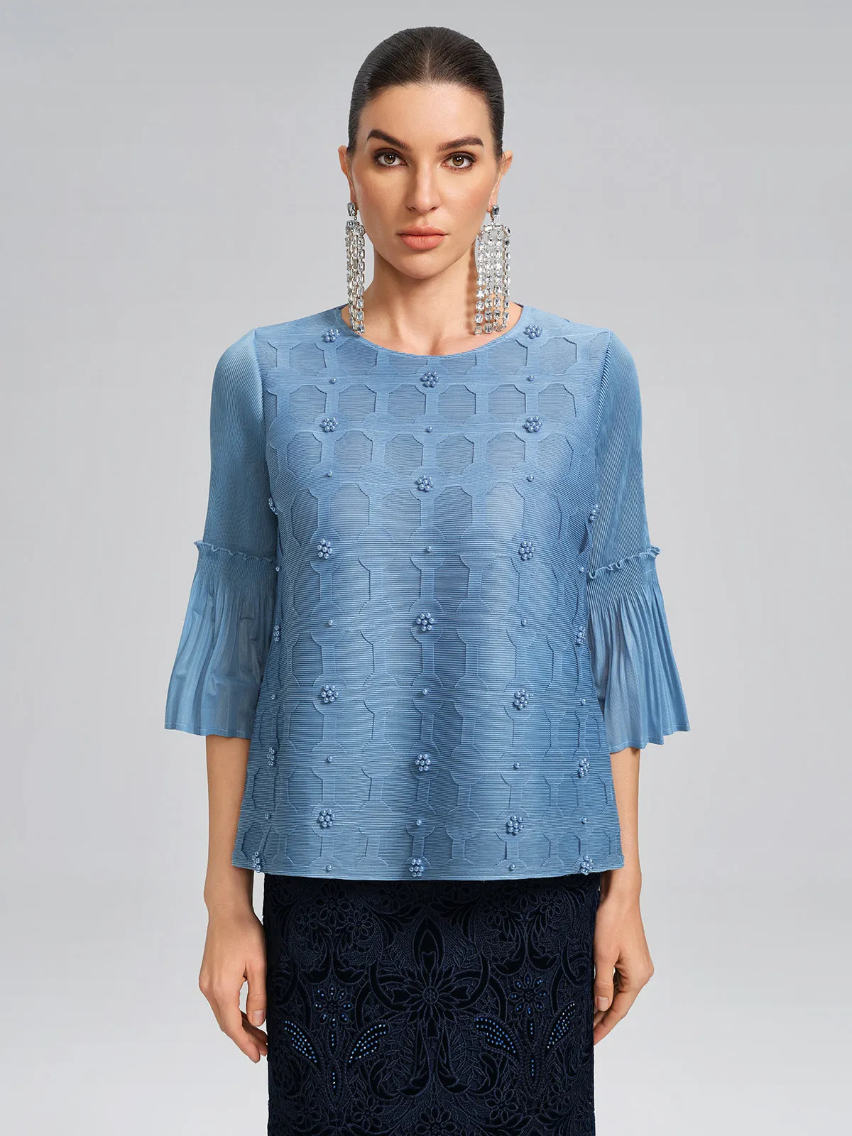 Beaded Pleated Bell-Sleeve Top sold by Rich Radi Q's