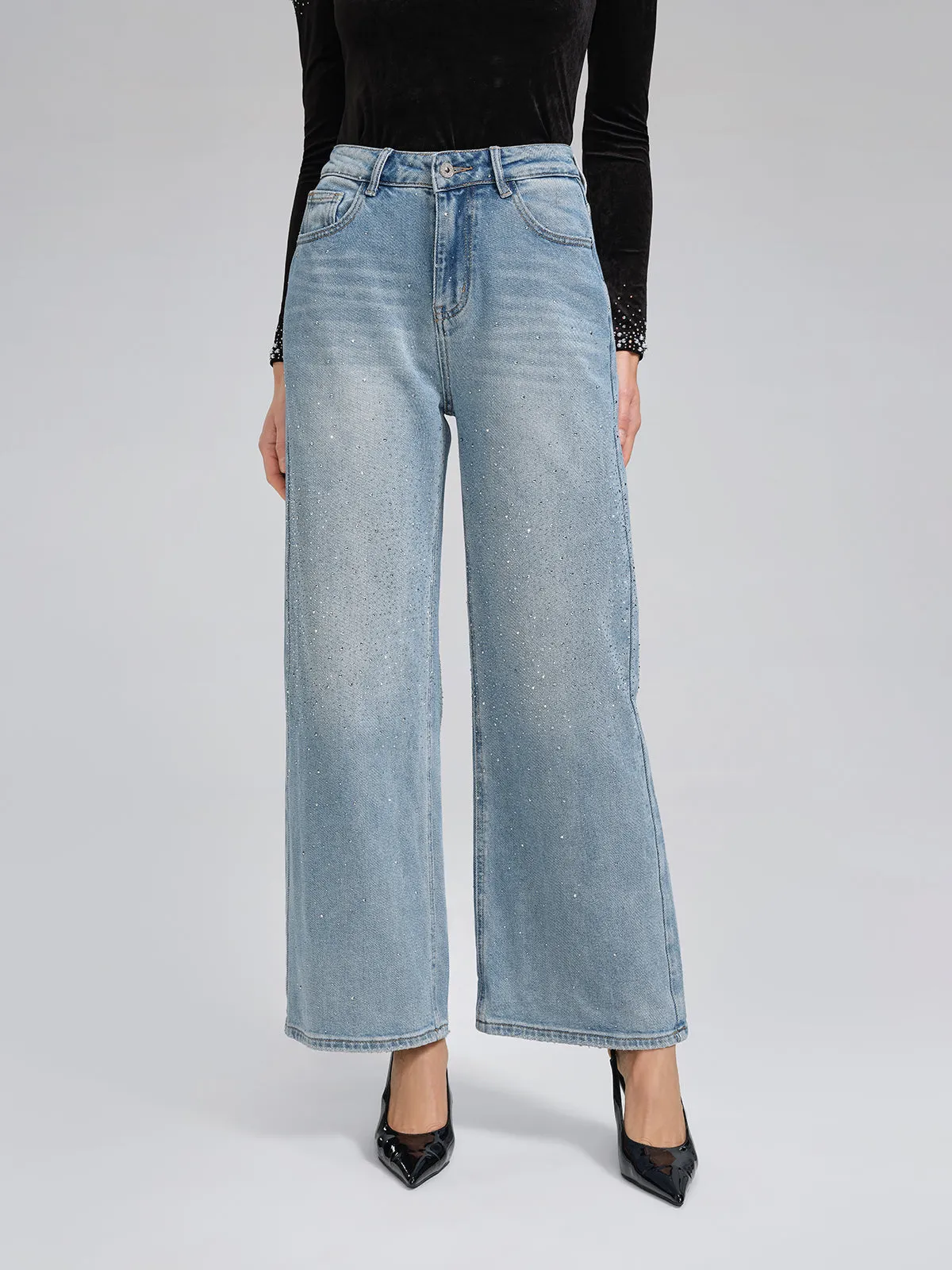 Straight-Leg Rhinestone Casual Jeans sold by Rich Radi Q's product image thumbnail 3