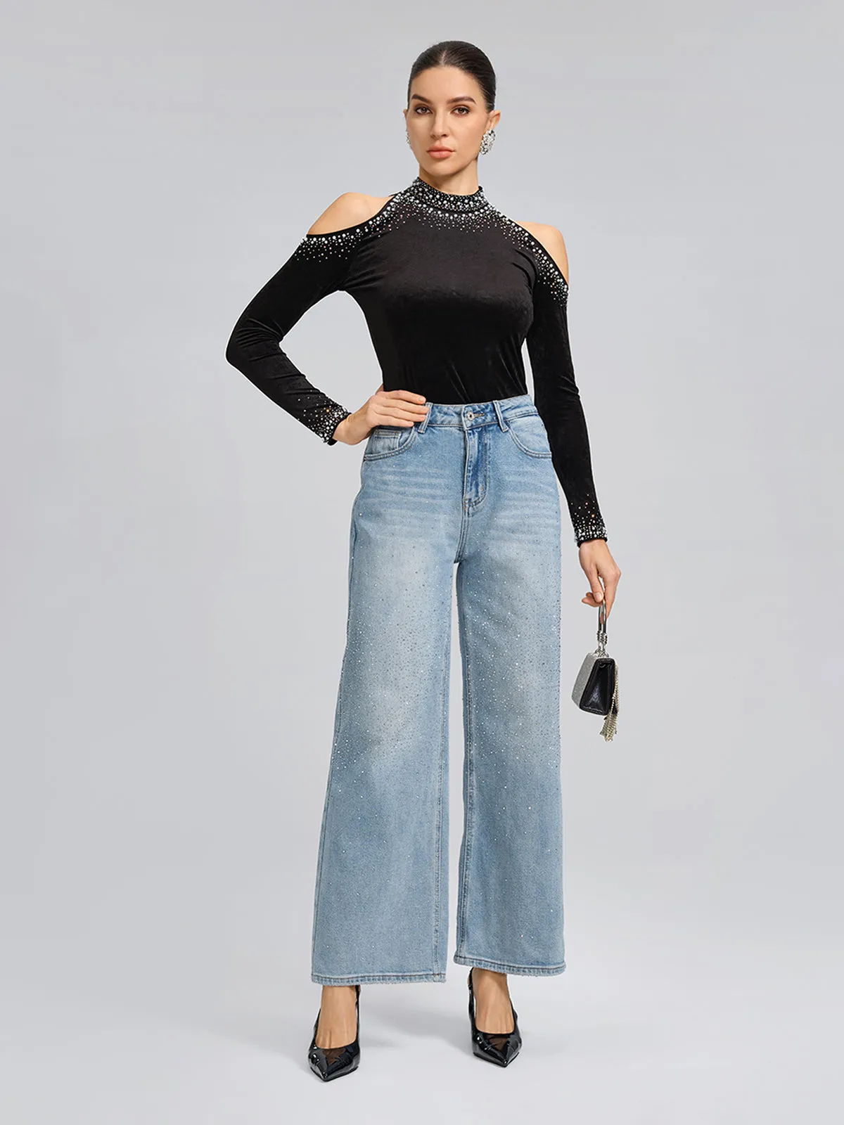 Straight-Leg Rhinestone Casual Jeans sold by Rich Radi Q's product image thumbnail 5