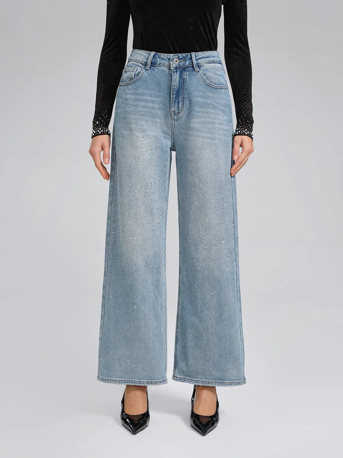 Straight-Leg Rhinestone Casual Jeans sold by Rich Radi Q's