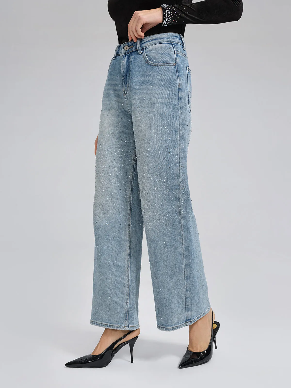 Straight-Leg Rhinestone Casual Jeans sold by Rich Radi Q's product image thumbnail 4