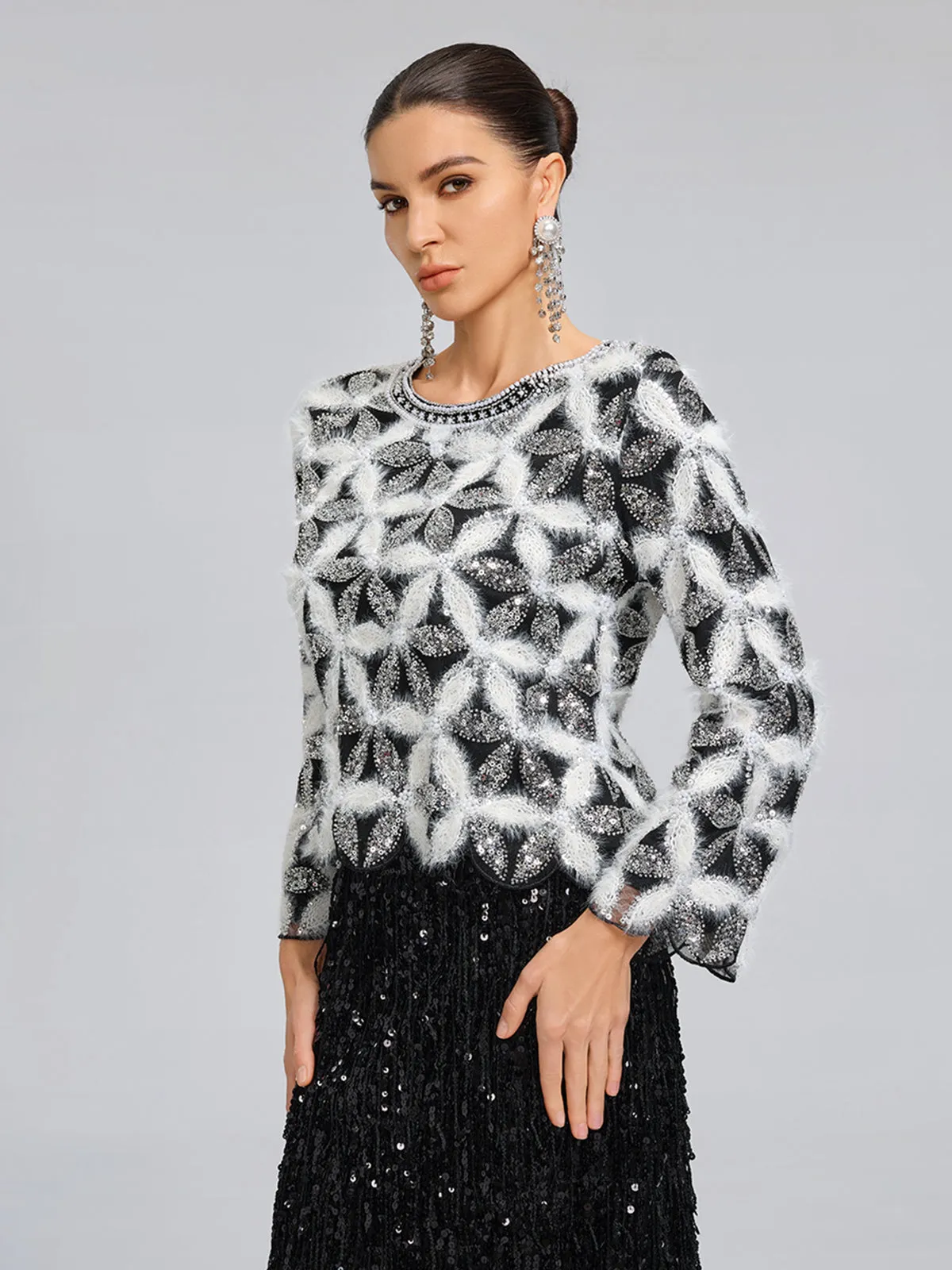 Beaded Floral Long-Sleeve Knit Sweater sold by Rich Radi Q's product image thumbnail 5
