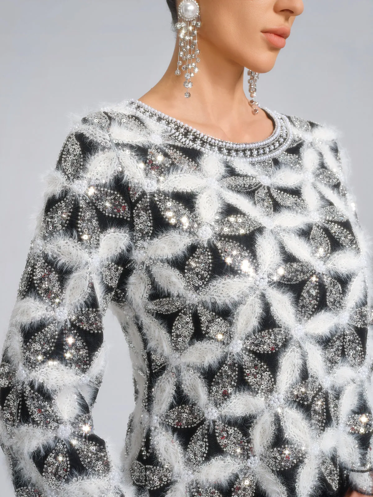 Beaded Floral Long-Sleeve Knit Sweater sold by Rich Radi Q's product image thumbnail 2
