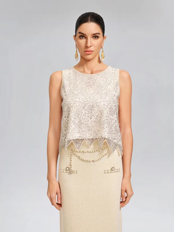 Triangle Hem Sequin Beaded Vest sold by Rich Radi Q's