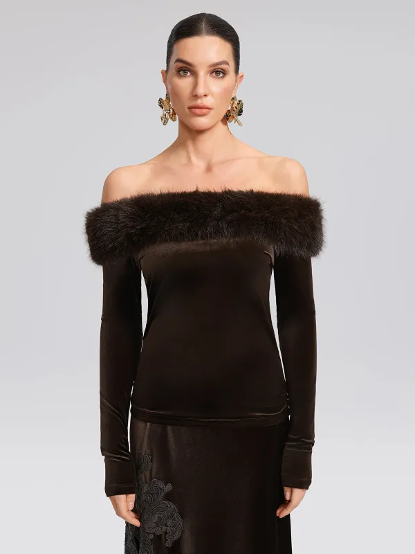 Faux-Fur Off-Shoulder Velvet Top made by Rich Radi Q's